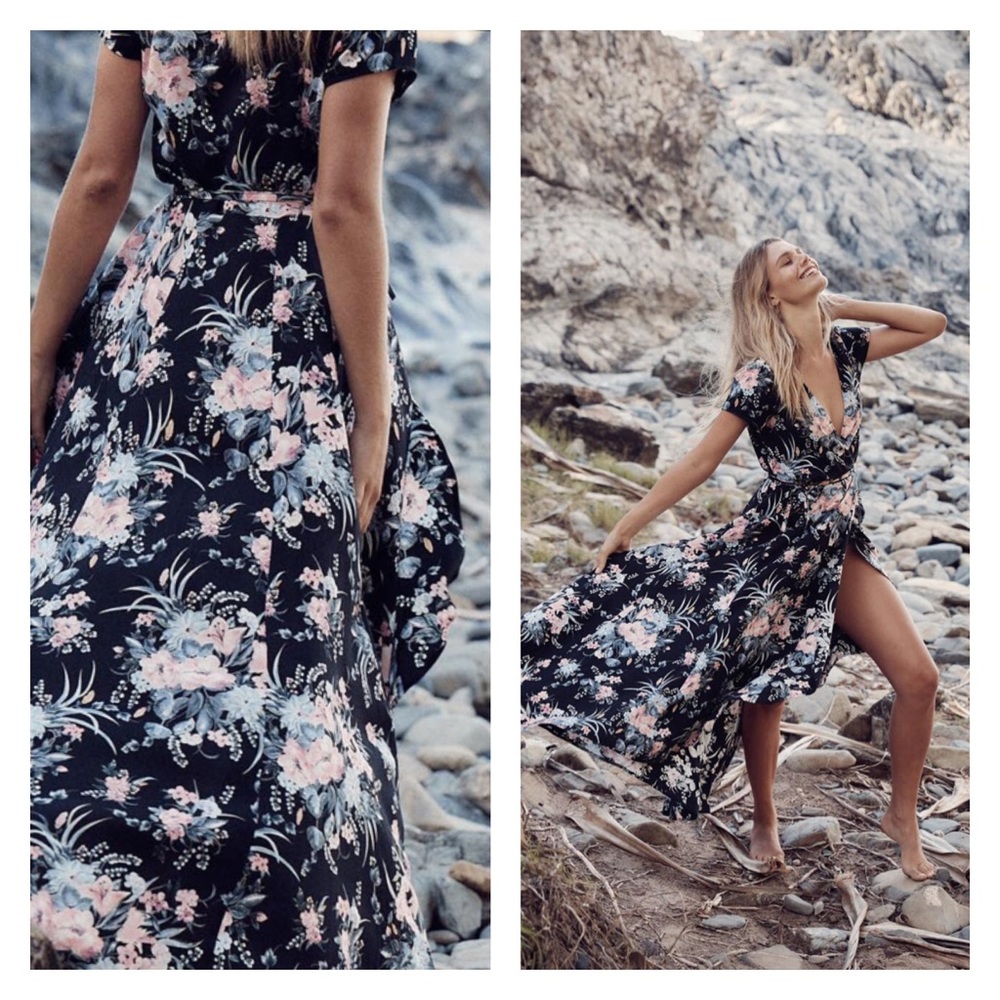Auguste The Label Black and Pink Floral Maxi Dress
